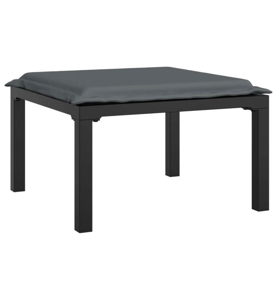 Repose-pied de jardin avec coussin noir et gris résine tressée