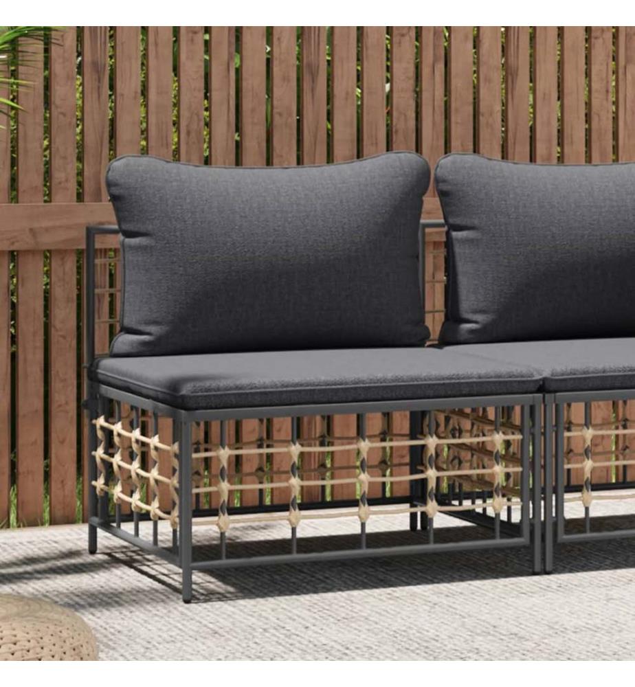Canapé central de jardin avec coussin gris foncé résine tressée