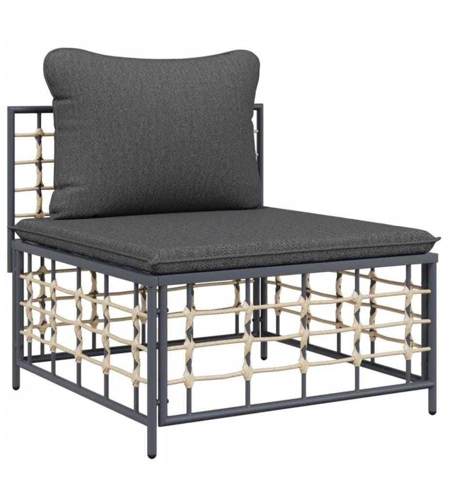 Canapé central de jardin avec coussin gris foncé résine tressée