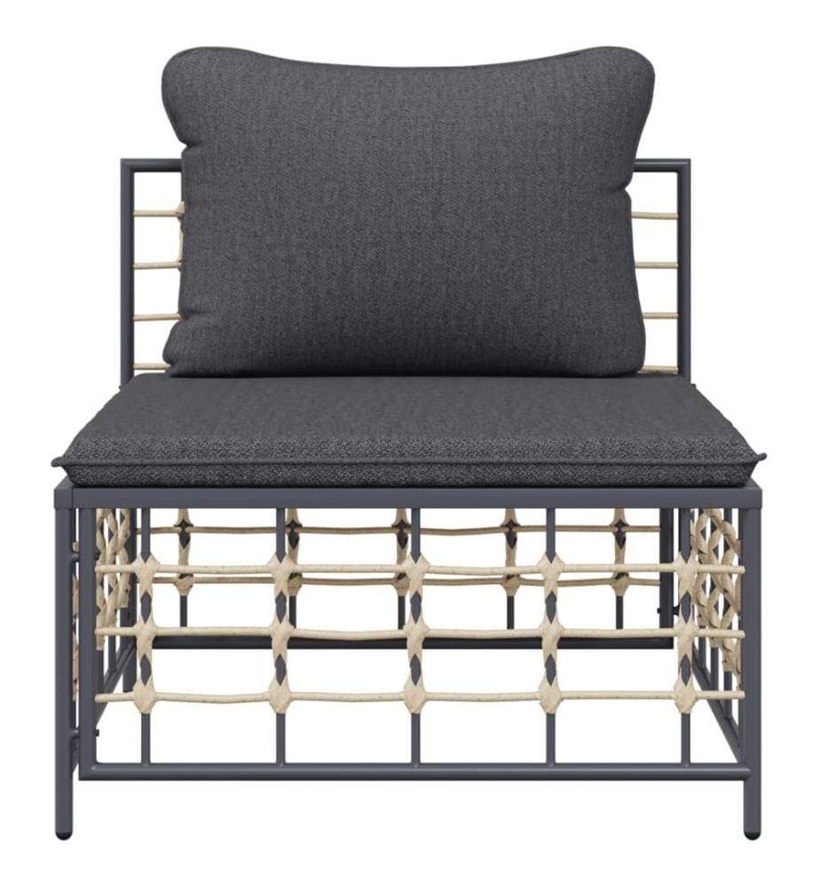 Canapé central de jardin avec coussin gris foncé résine tressée