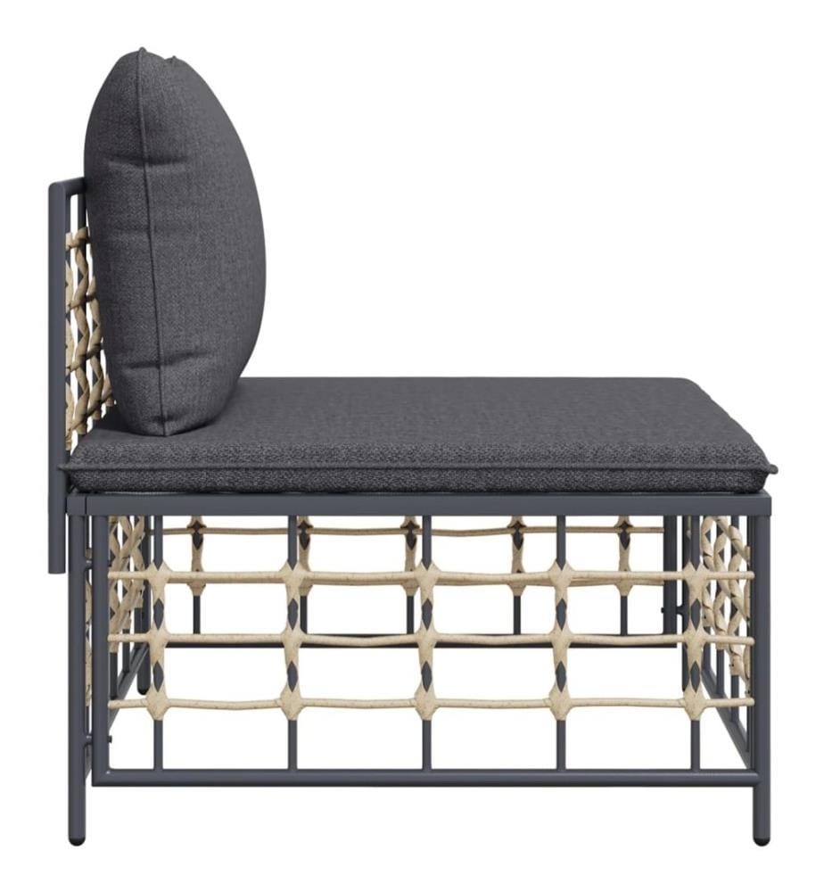 Canapé central de jardin avec coussin gris foncé résine tressée