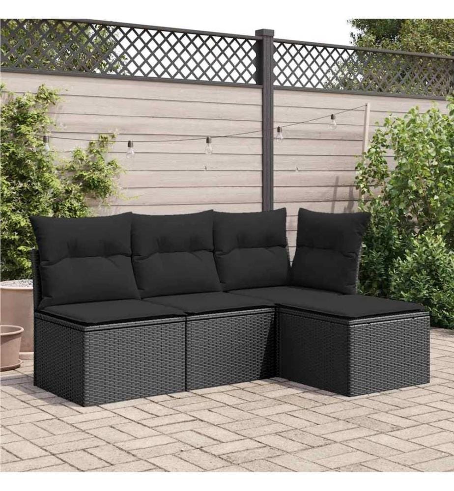 Gartenhocker mit Kissen Schwarz 55x55x37 cm Poly Rattan