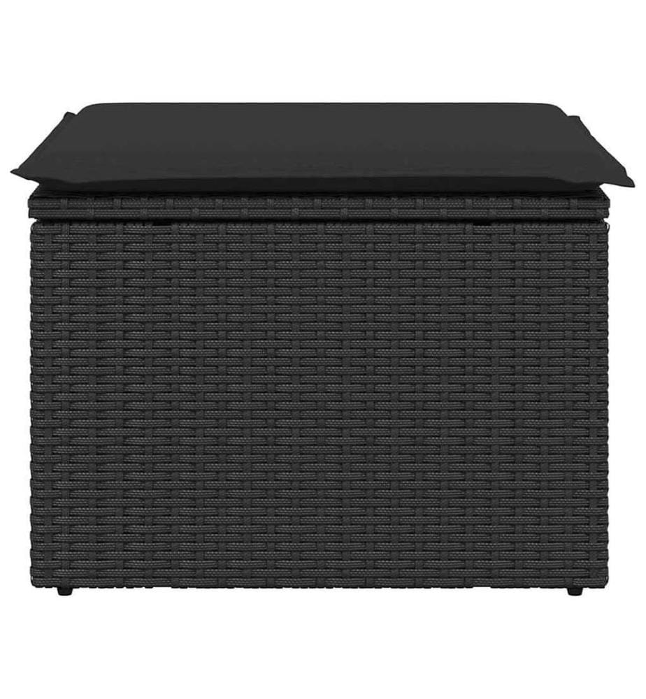 Gartenhocker mit Kissen Schwarz 55x55x37 cm Poly Rattan