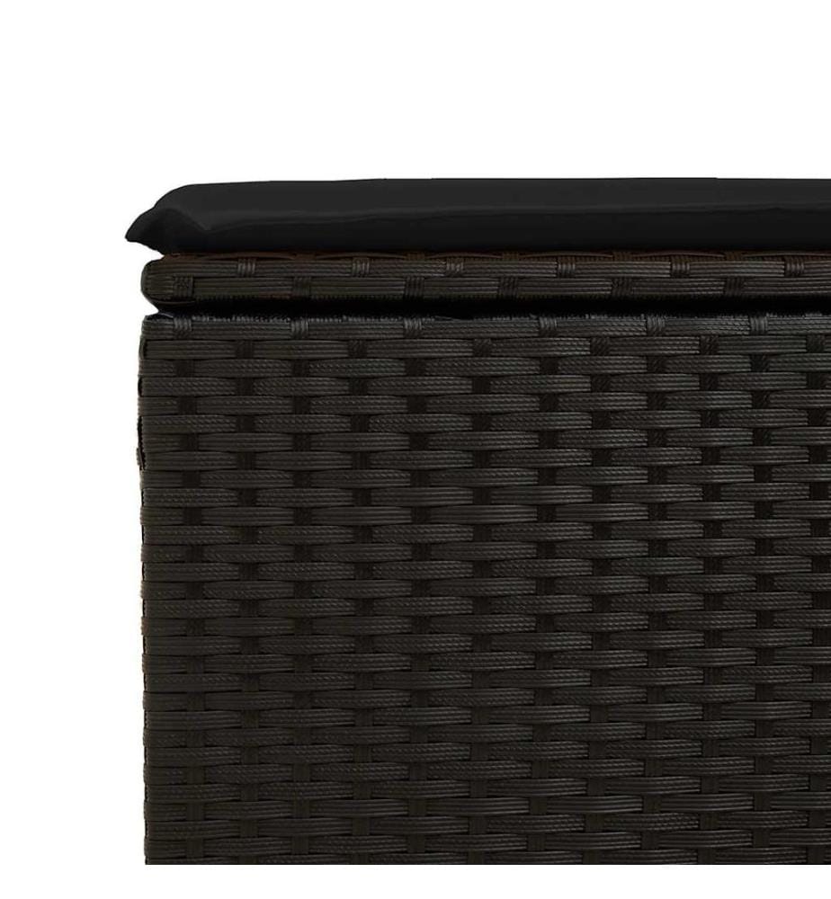 Gartenhocker mit Kissen Schwarz 55x55x37 cm Poly Rattan