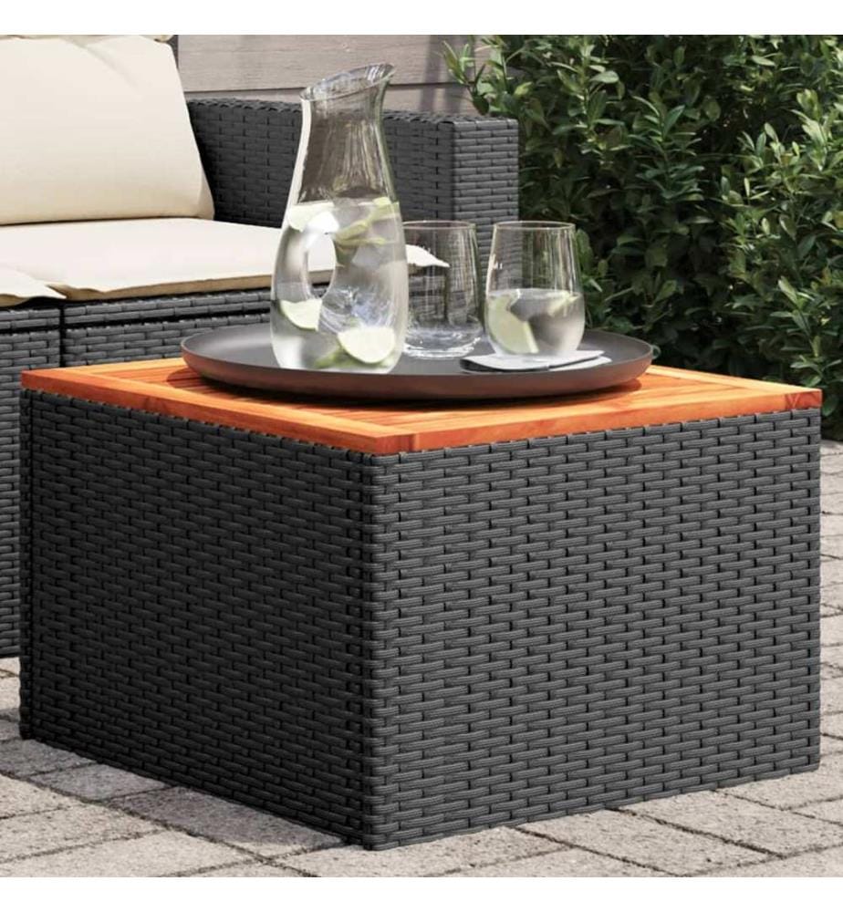 Gartentisch Schwarz 55 x 55 x 37 cm Poly Rattan und Akazienholz