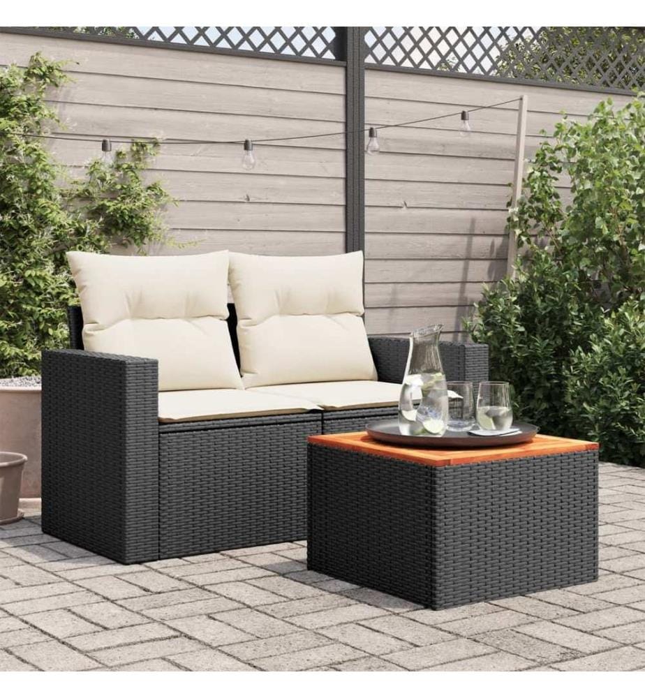 Gartentisch Schwarz 55 x 55 x 37 cm Poly Rattan und Akazienholz