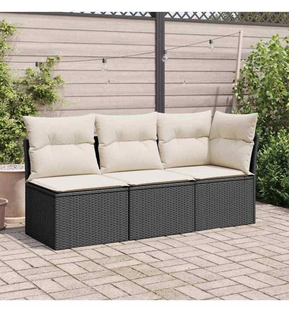 Chaise de jardin sans accoudoirs avec coussins noir poly rotin