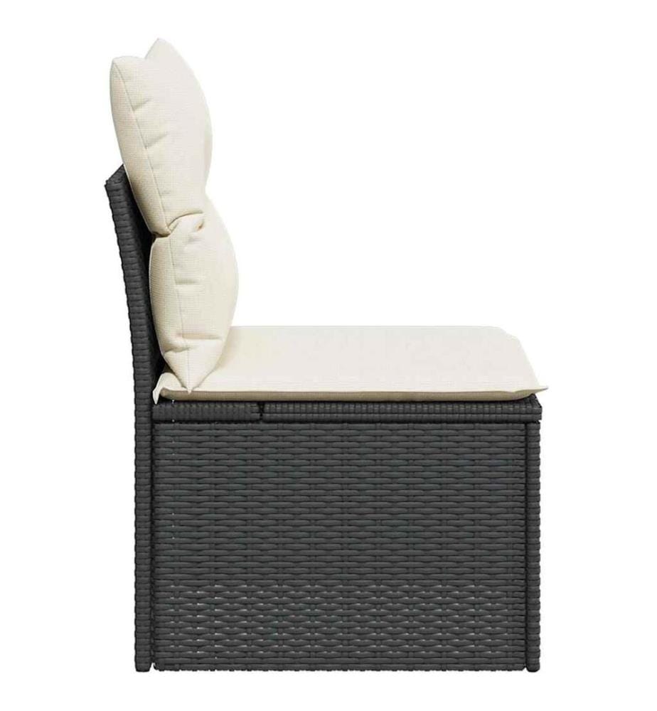 Chaise de jardin sans accoudoirs avec coussins noir poly rotin