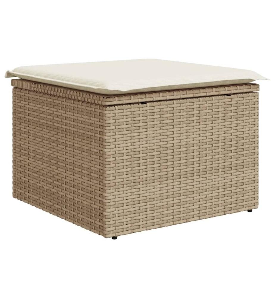Gartenhocker mit Kissen Beige 55x55x37 cm Poly Rattan