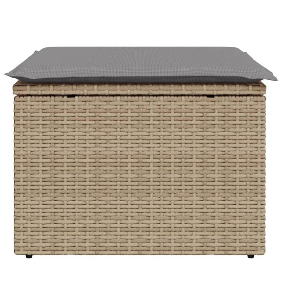 Tabouret de jardin avec coussin beige 55x55x37cm résine tressée