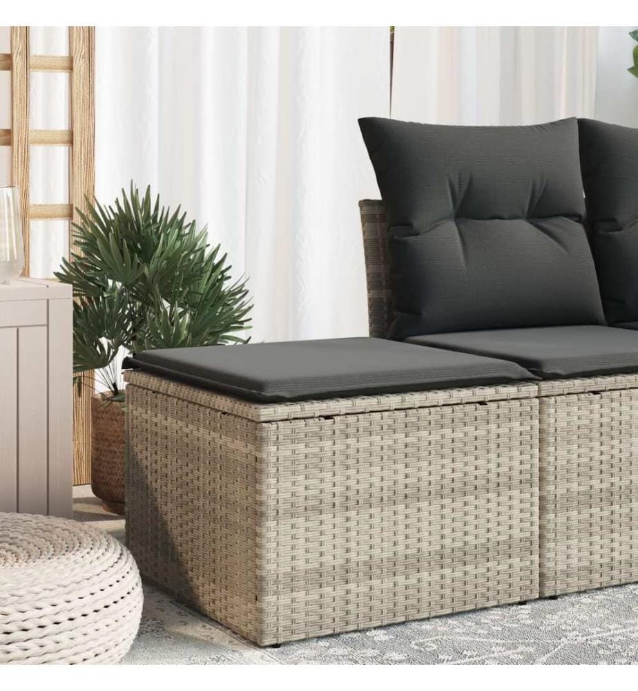 Tabouret de jardin coussin gris clair 55x55x37cm résine tressée