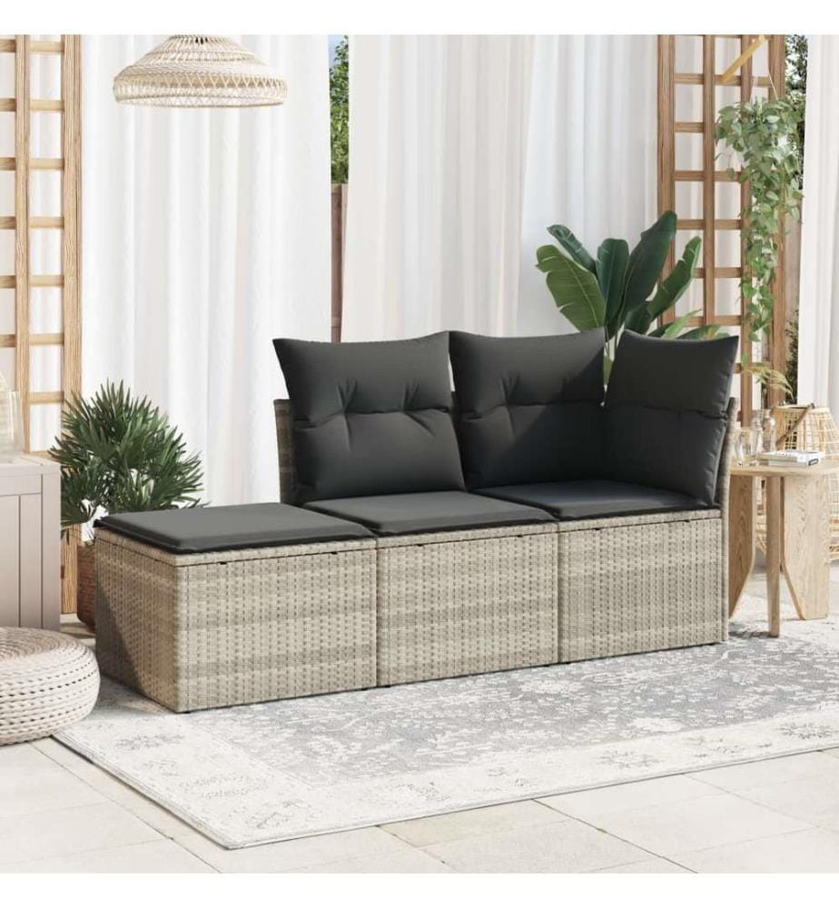 Tabouret de jardin coussin gris clair 55x55x37cm résine tressée