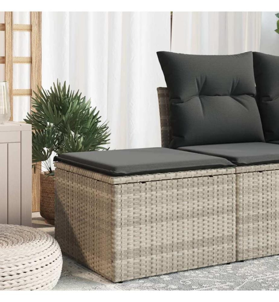 Gartenhocker mit Kissen Hellgrau 55x55x37 cm Poly Rattan