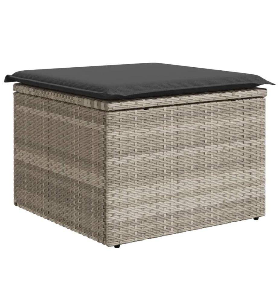 Gartenhocker mit Kissen Hellgrau 55x55x37 cm Poly Rattan