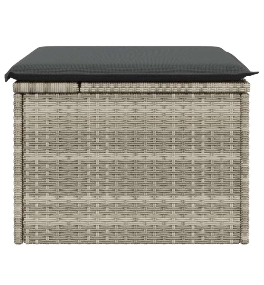 Gartenhocker mit Kissen Hellgrau 55x55x37 cm Poly Rattan