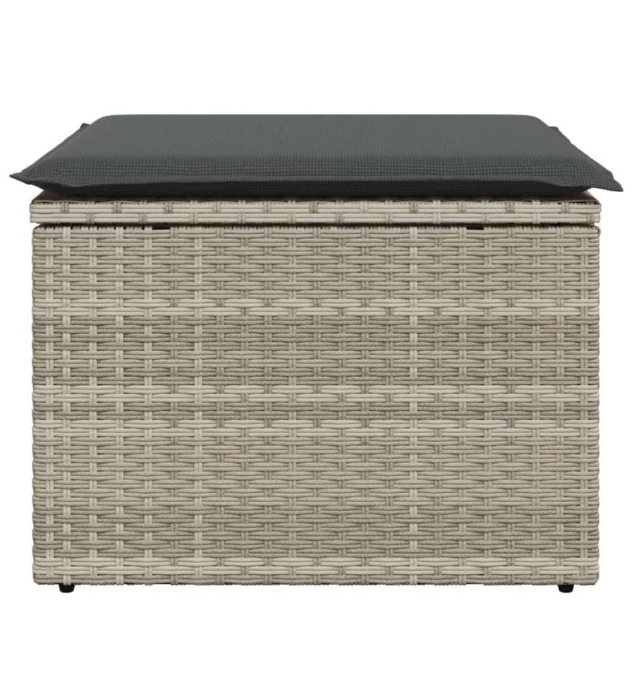 Gartenhocker mit Kissen Hellgrau 55x55x37 cm Poly Rattan