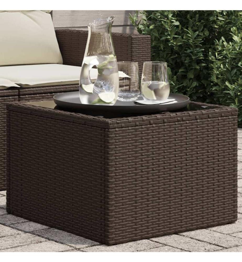 Gartentisch mit Glasplatte Braun 55x55x37 cm Poly Rattan