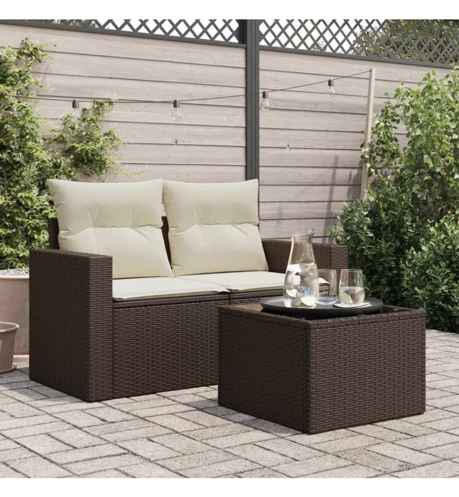 Gartentisch mit Glasplatte Braun 55x55x37 cm Poly Rattan