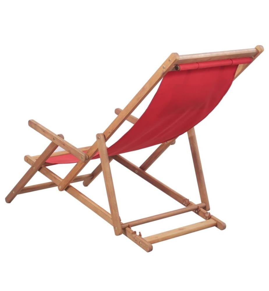 Chaise pliable de plage Tissu et cadre en bois Rouge