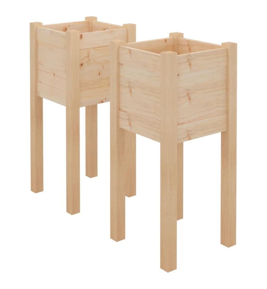 Jardinières d'extérieur 2 pcs 31x31x70 cm bois de pin massif