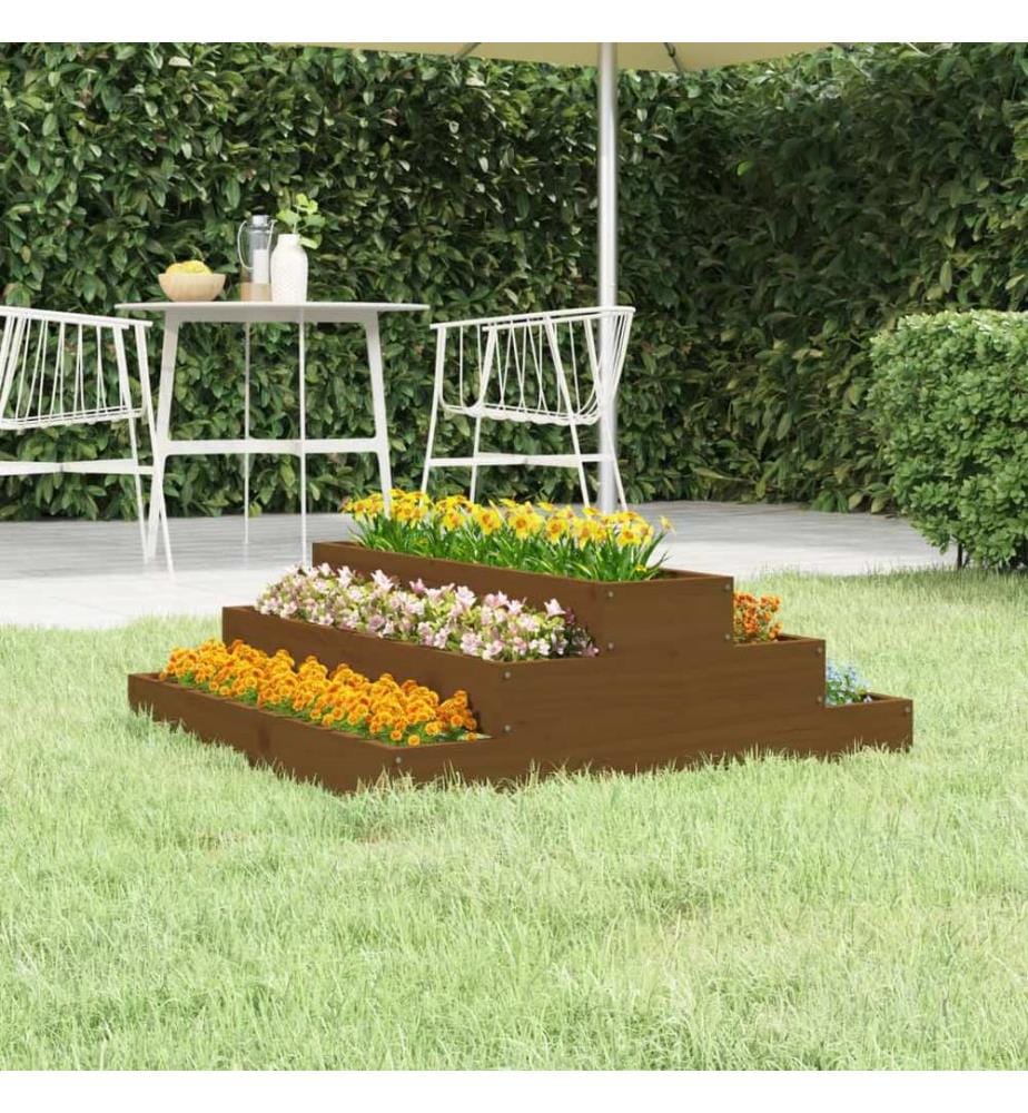 Jardinière Marron miel 80x80x27 cm Bois massif de pin