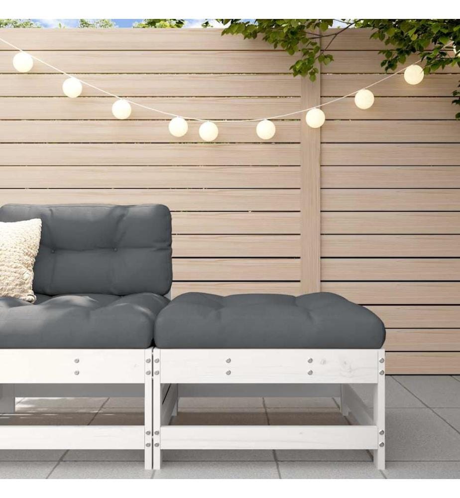 Repose-pied de jardin avec coussin blanc bois de pin massif