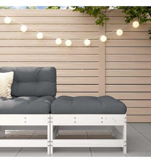 Repose-pied de jardin avec coussin blanc bois de pin massif