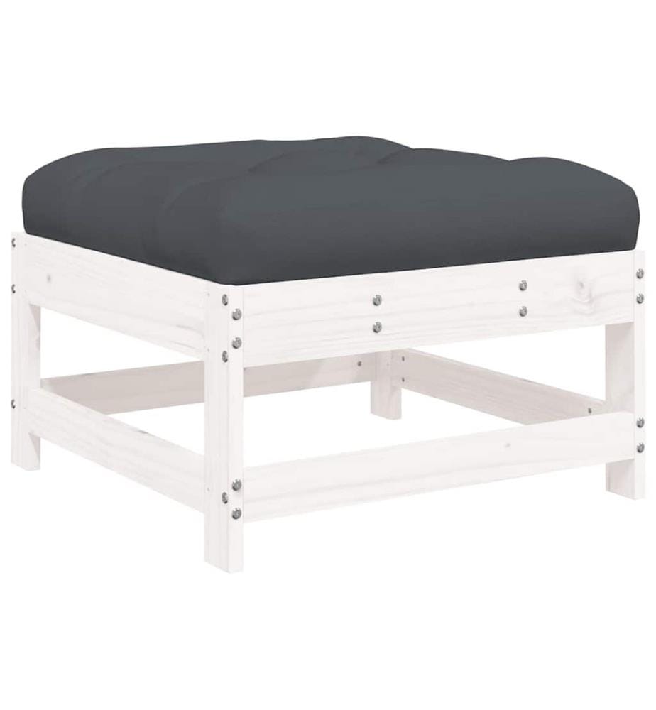 Repose-pied de jardin avec coussin blanc bois de pin massif