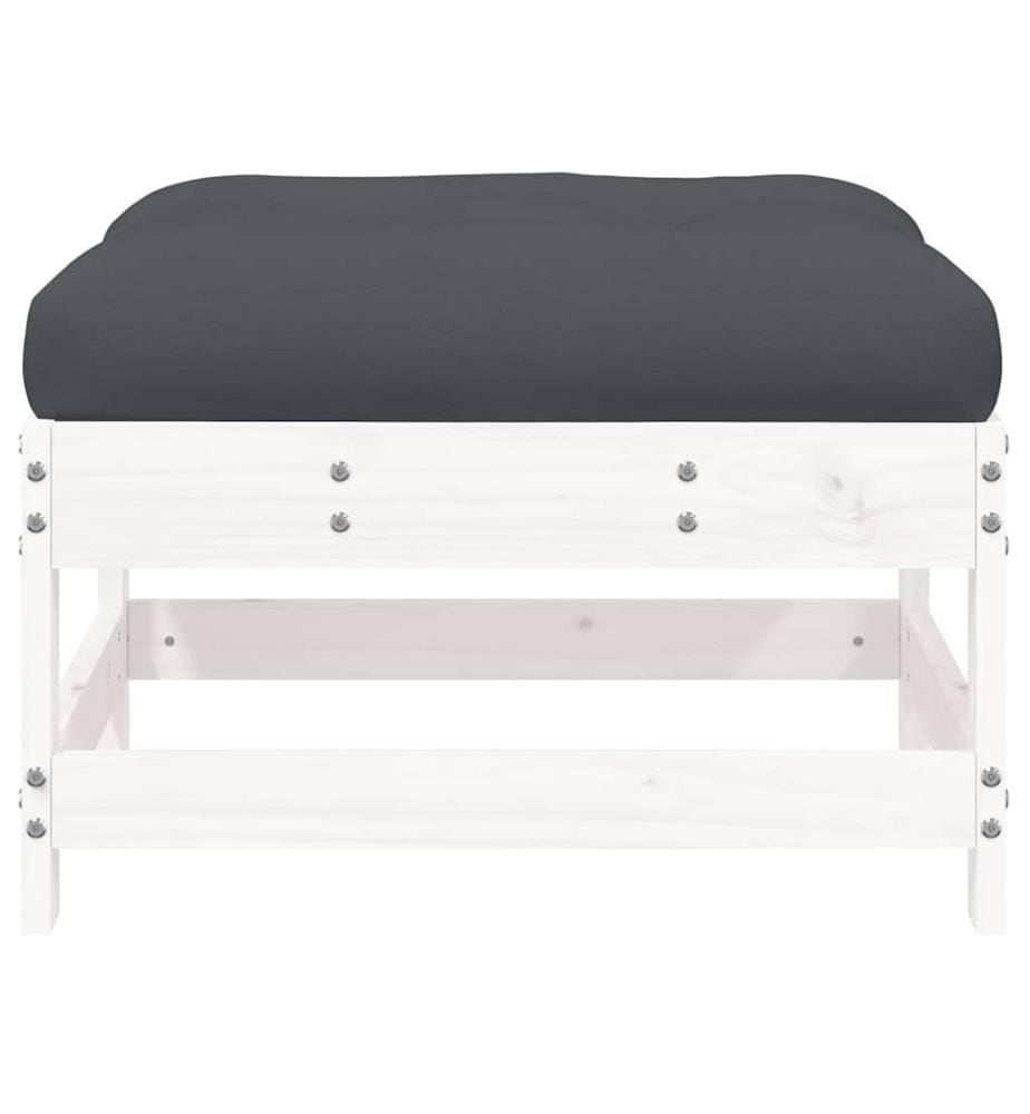 Repose-pied de jardin avec coussin blanc bois de pin massif
