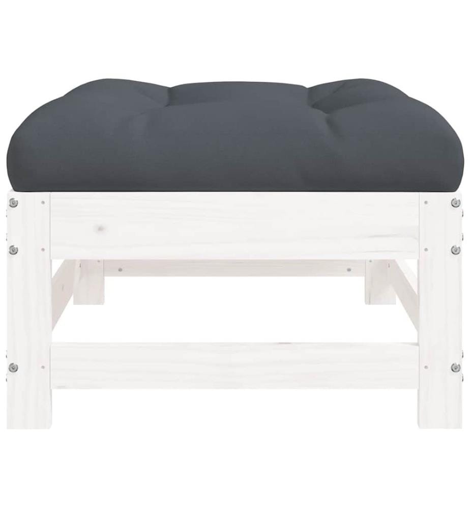 Repose-pied de jardin avec coussin blanc bois de pin massif