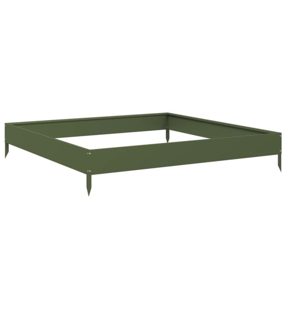 Lit surélevé de jardin vert olive 100x100x18,5 cm acier