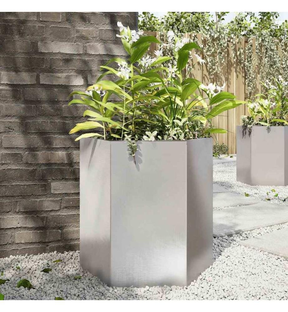 Jardinière hexagone 46x40x45 cm acier inoxydable