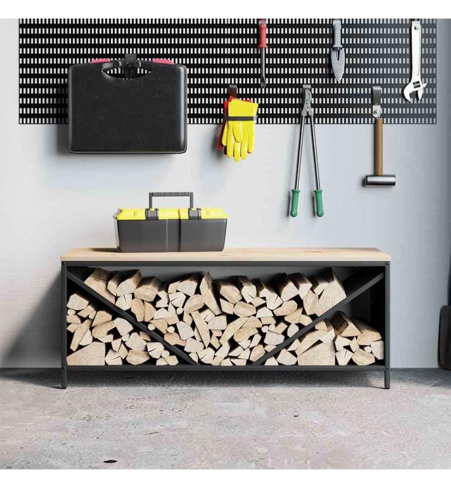 Brennholzregal mit Holzplatte Schwarz 100,5x35,5x40 cm