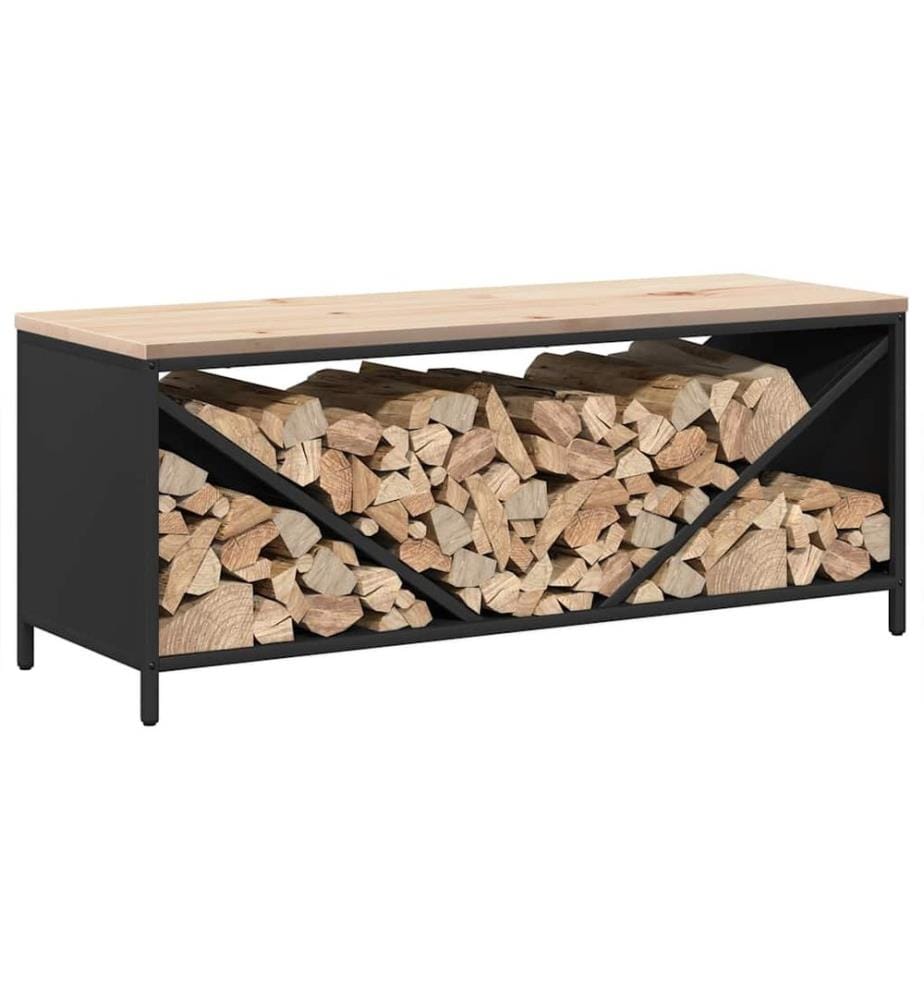 Brennholzregal mit Holzplatte Schwarz 100,5x35,5x40 cm