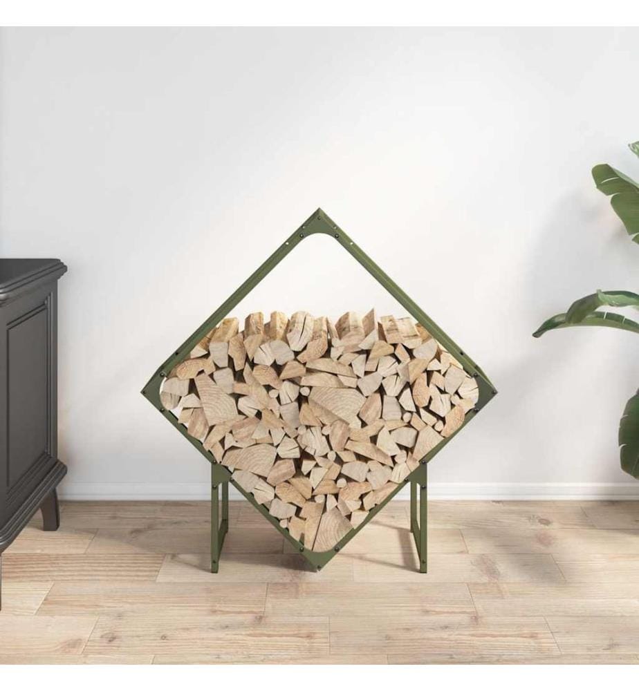 Portant de bois chauffage vert olive 80x25x80 cm