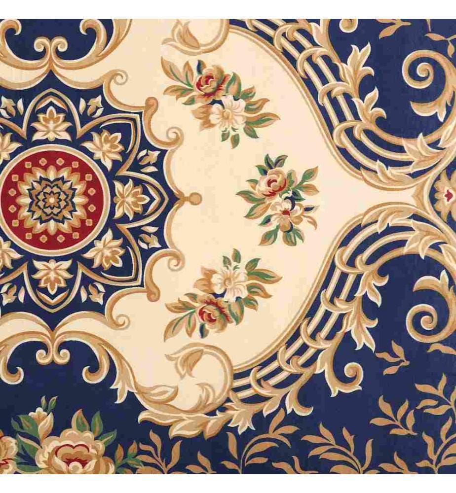 Tapis Rectangulaire Bleu Foncé en Polyester Motif Oriental pour Salon Baroque et Traditionnel Moderne 160 x 230 cm