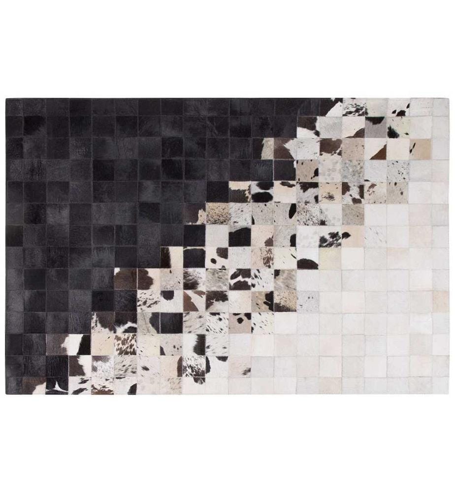 Teppich Weiss Schwarz Echtleder 160 x 230 cm Kurzflor Quadrate Handgefertigt Rechteckig