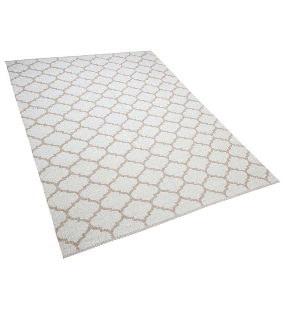 Outdoor Teppich Beige PVC 160 x 230 cm Kurzflor Marokkanisches Muster Handgewebt Rechteckig