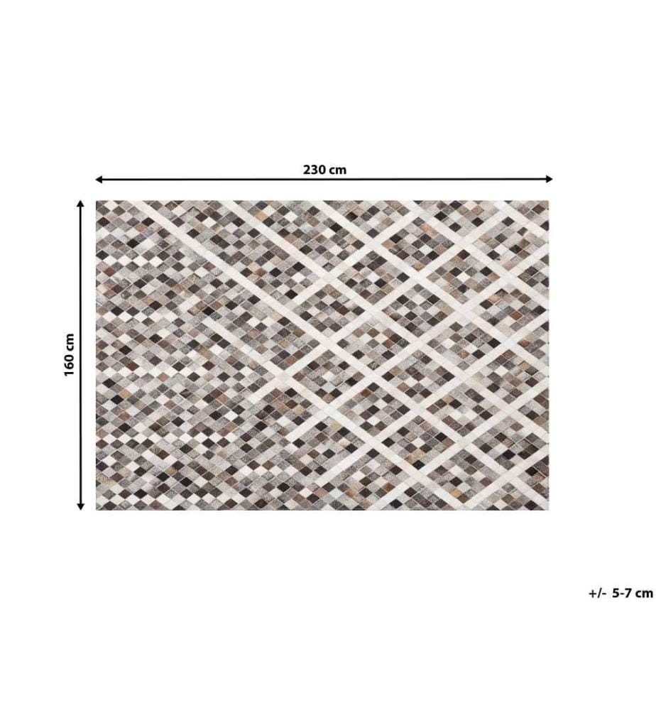 Teppich Grau Braun Echtleder 160 x 230 cm Kurzflor Geometrisches Muster Modern Handgefertigt Rechteckig