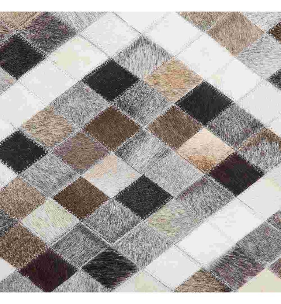 Teppich Grau Braun Echtleder 160 x 230 cm Kurzflor Geometrisches Muster Modern Handgefertigt Rechteckig