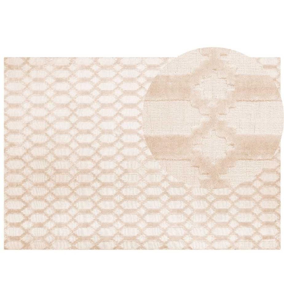 Teppich Beige Viskose Baumwolle 160 x 230 cm Kurzflor Modern Gemustert Handgewebt Rechteckig