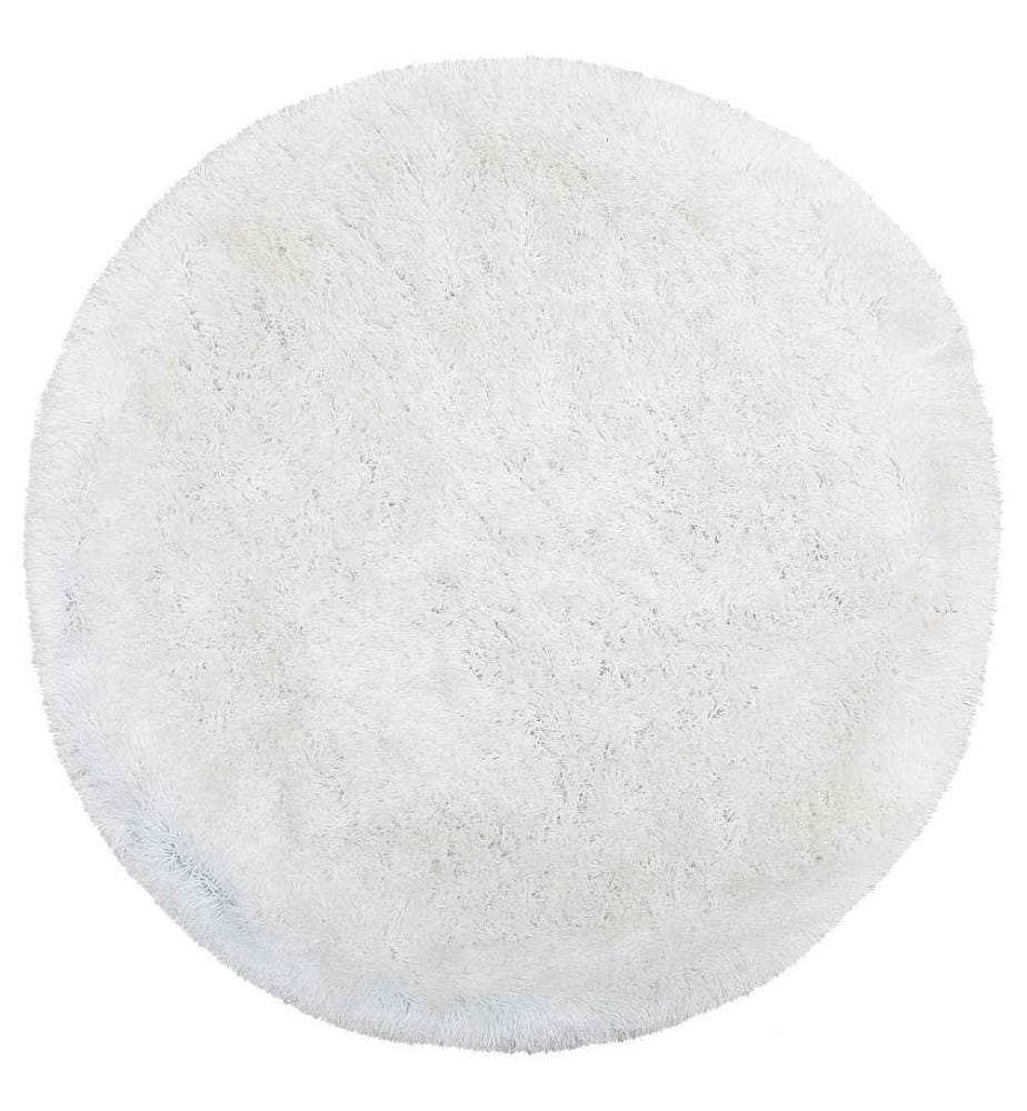 Tapis Rond Poil Long Blanc en Polyester et Coton pour Chambre ou Salon au Style Scandinave 140 cm