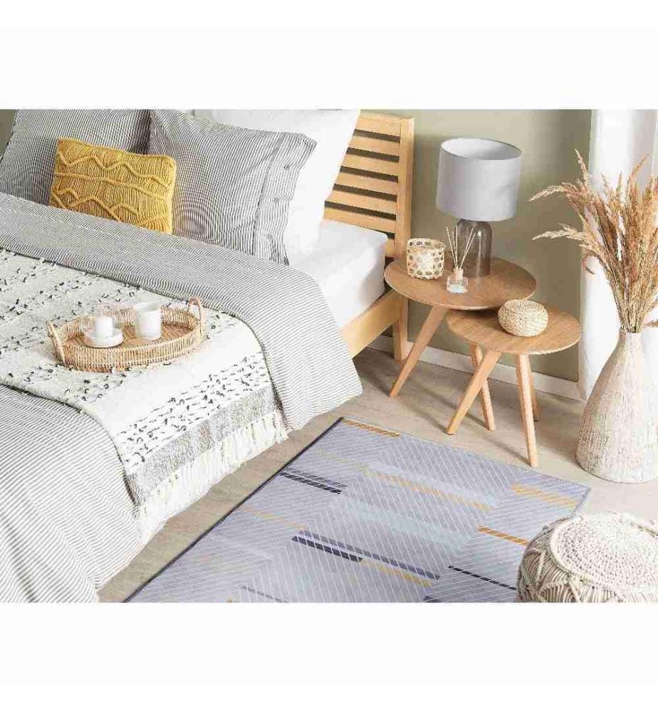 Tapis Rectangulaire Gris et Jaune en Polyester pour Chambre ou Salon au Style Moderne 80 x 150 cm