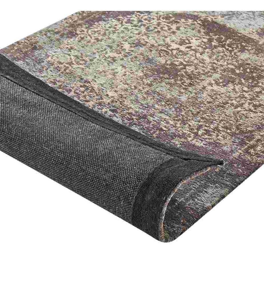 Tapis Rectangulaire Taupe en Coton Vielli pour Couloir ou Salon au Style Vintage Rétro 60 x 180 cm