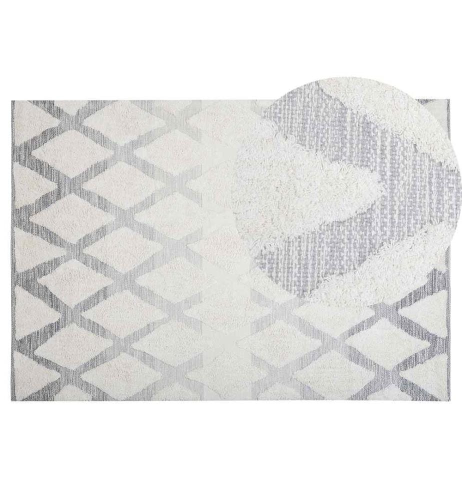 Tapis Rectangulaire Beige et Gris en Coton pour Chambre ou Salon Moderne 140 x 200 cm