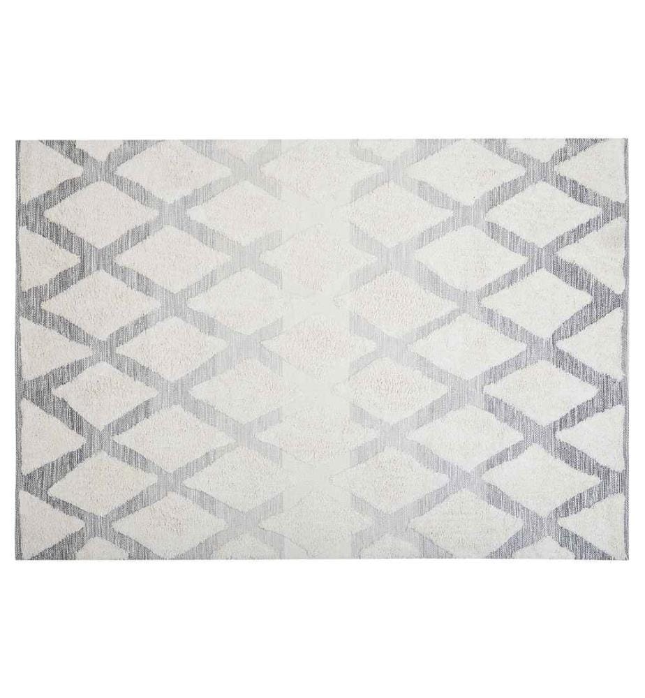 Tapis Rectangulaire Beige et Gris en Coton pour Chambre ou Salon Moderne 140 x 200 cm
