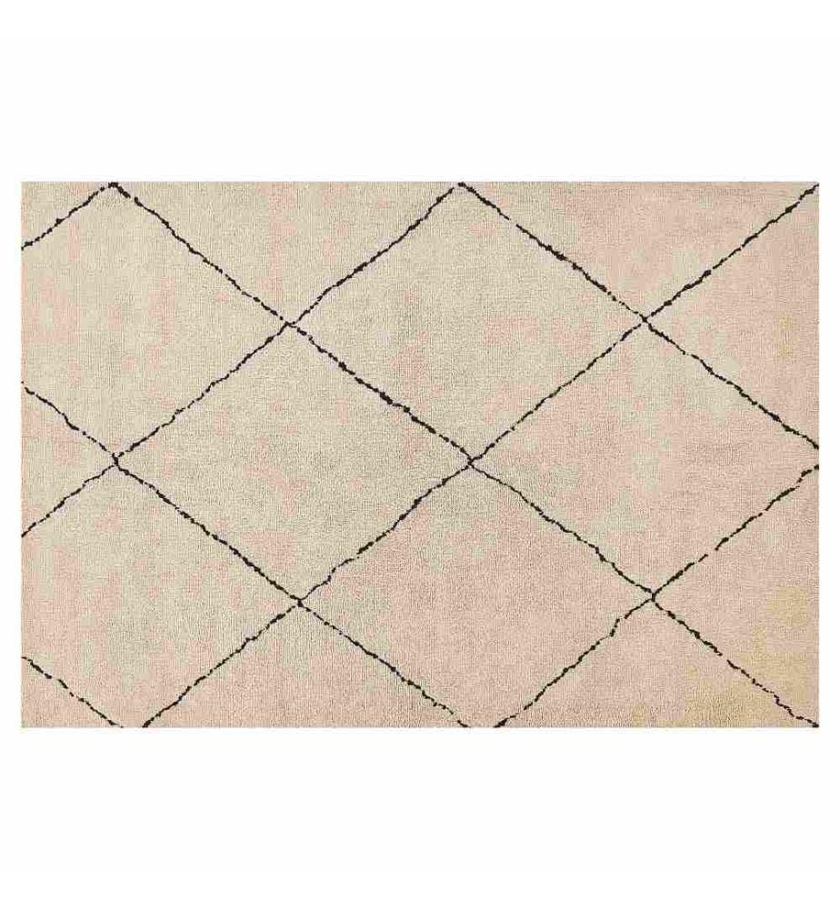 Tapis Poil Long Beige et Noir en Polyester pour Chambre ou Salon Moderne 140 x 200 cm