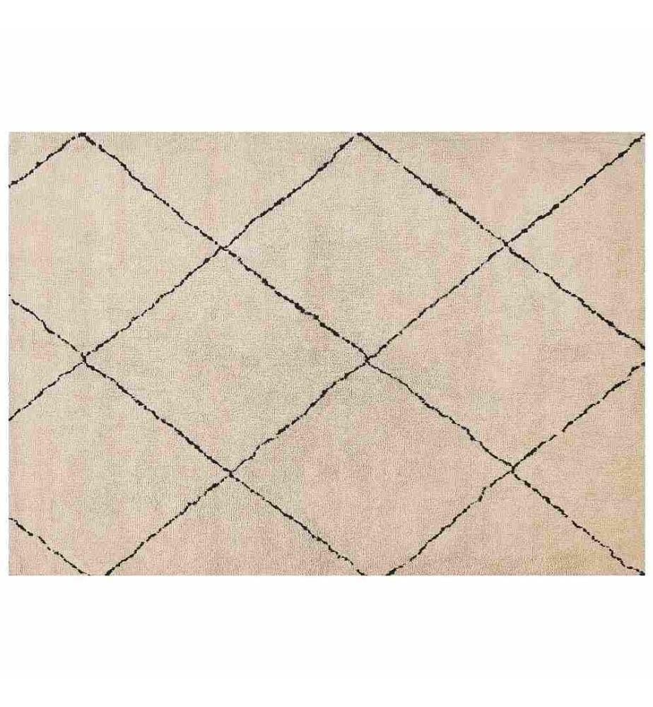Tapis Poil Long Beige et Noir en Polyester pour Chambre ou Salon Moderne 160 x 230 cm