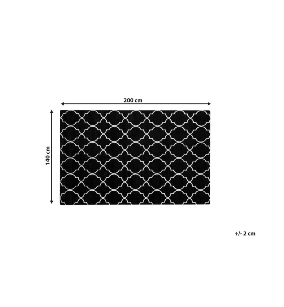 Tapis Rectangulaire en Viscose Effet Soie Noir 140 x 200 cm avec Motif Marocain Treillis Dorés Idéal pour Salon Glamour et Vintage