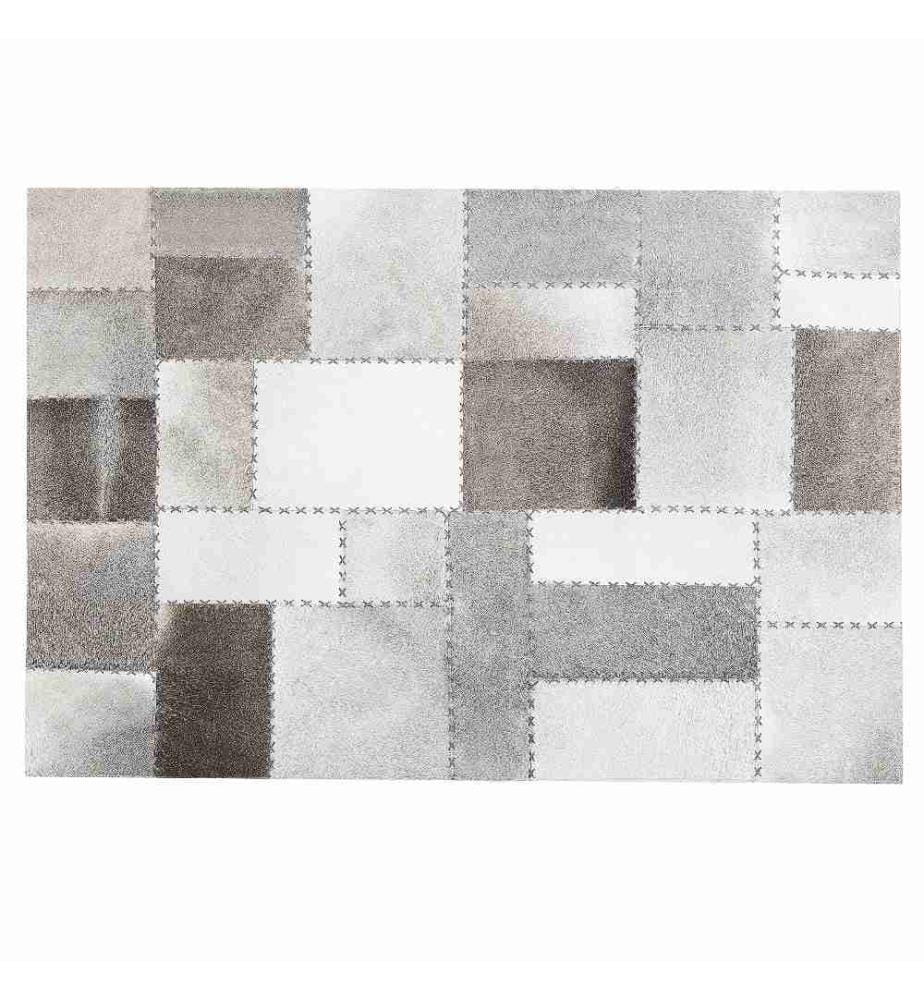 Tapis Fait à la Main en Morceaux de Cuir de Vache Marron et Taupe 140 x 200 cm Accessoire Déco Parfait pour Intérieur Moderne et Boho